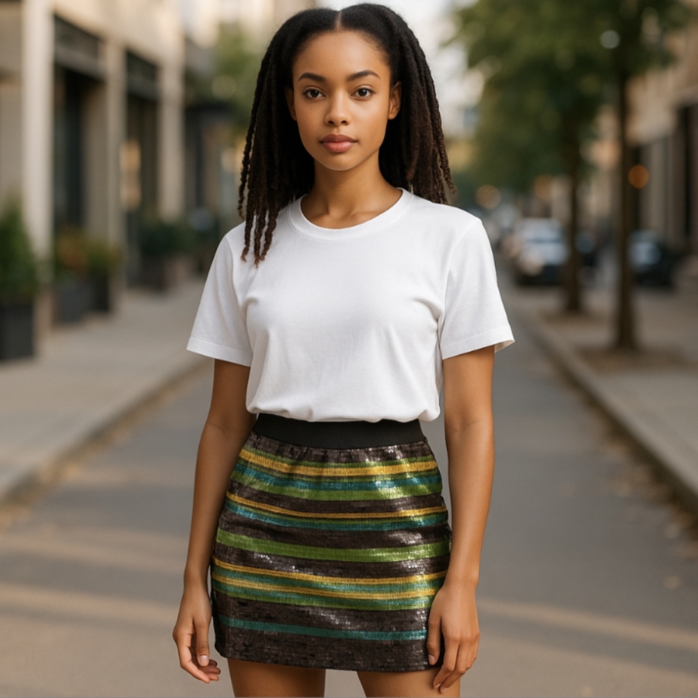 Striped Sequin Mini Skirt